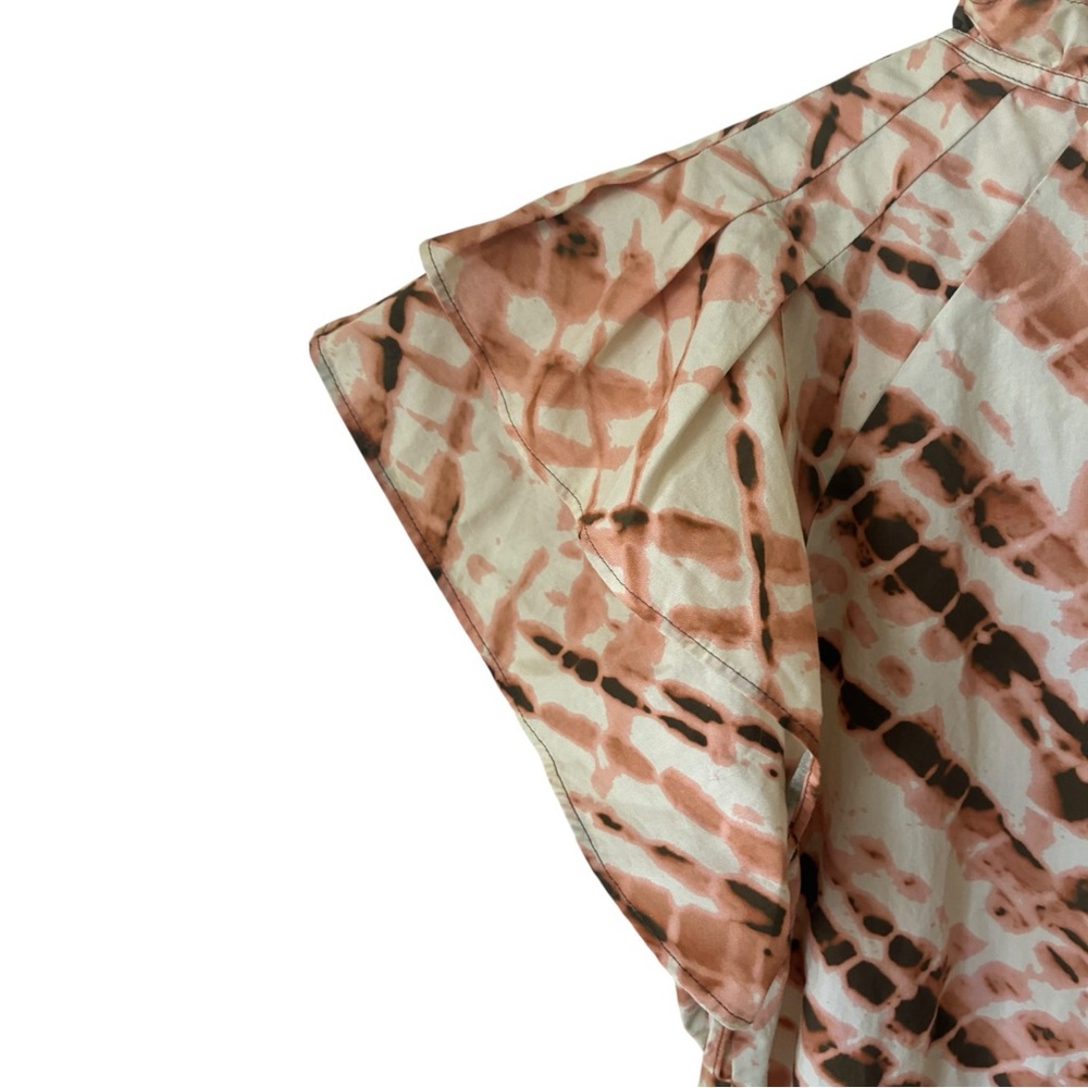 MARIE OLIVER Sema Tiered Mini Dress XS Pink Brown Tie Dye Ruffle Sleeve - Picture 6 of 6